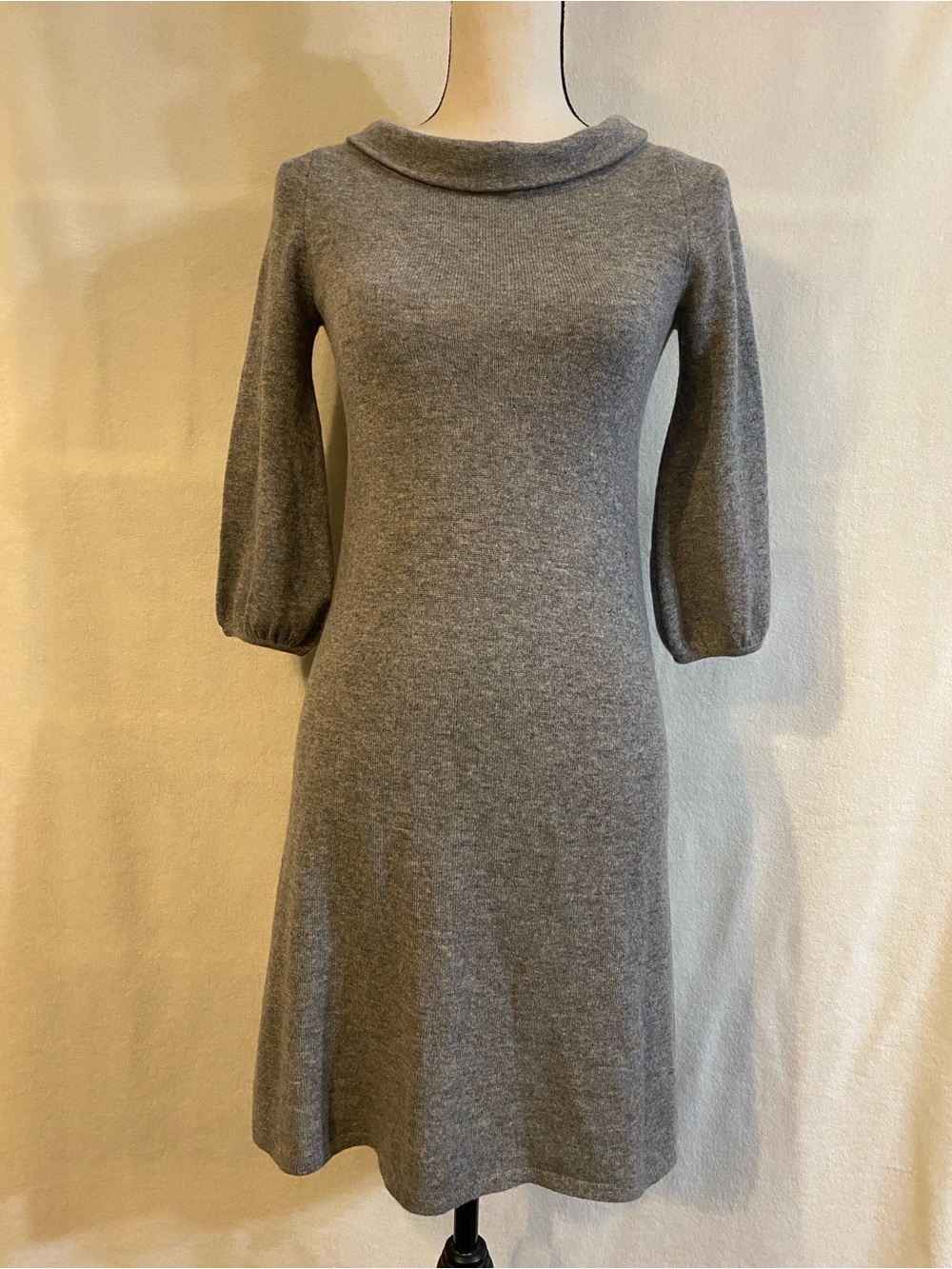 J. Crew Collection heather grey 100% cashmere Biarritz 3/4 sleeve knit dress
